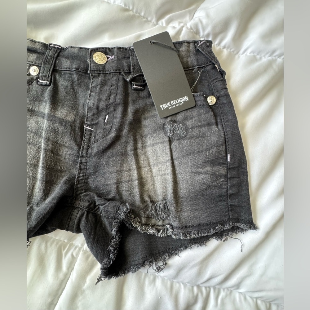 True Religion Girls Black Denim high rise Shorts - Picture 3 of 6